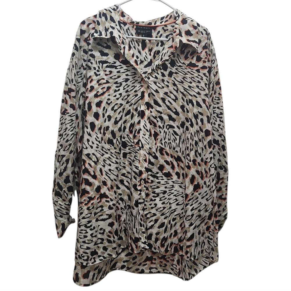 Foxcroft Animal Print Button-Down Shirt Wrinkle Free Shaped Fit Plus Size 24W